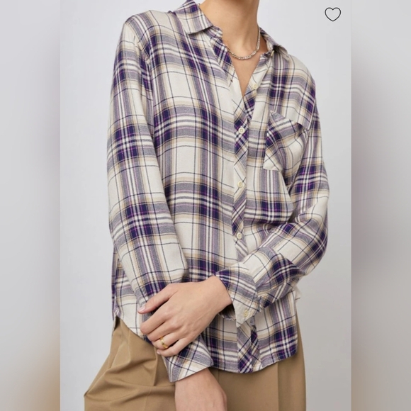 Rails Hunter Plaid Button-Down Shirt Stone Navy Fushia Size S - Picture 2 of 15